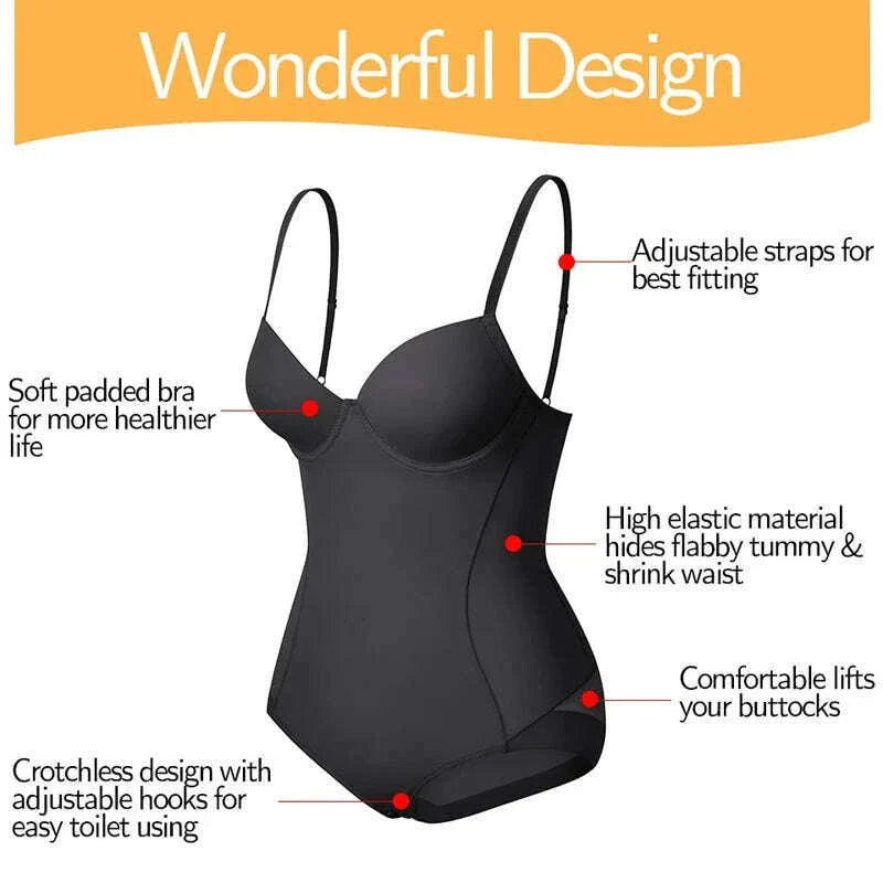 Women Sexy Body Shapewear Bodysuits Built-In Bra Camisole Tops Waist Trainer Slim Full Body Shaper Lingerie With Underwire Cup