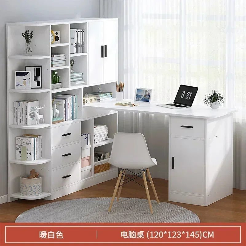Computer Desk Bookshelf Integrated Shelves Drawers Large Laptop Home Bedroom Student Study Writing Desk Simple Office Table - Kimlud
