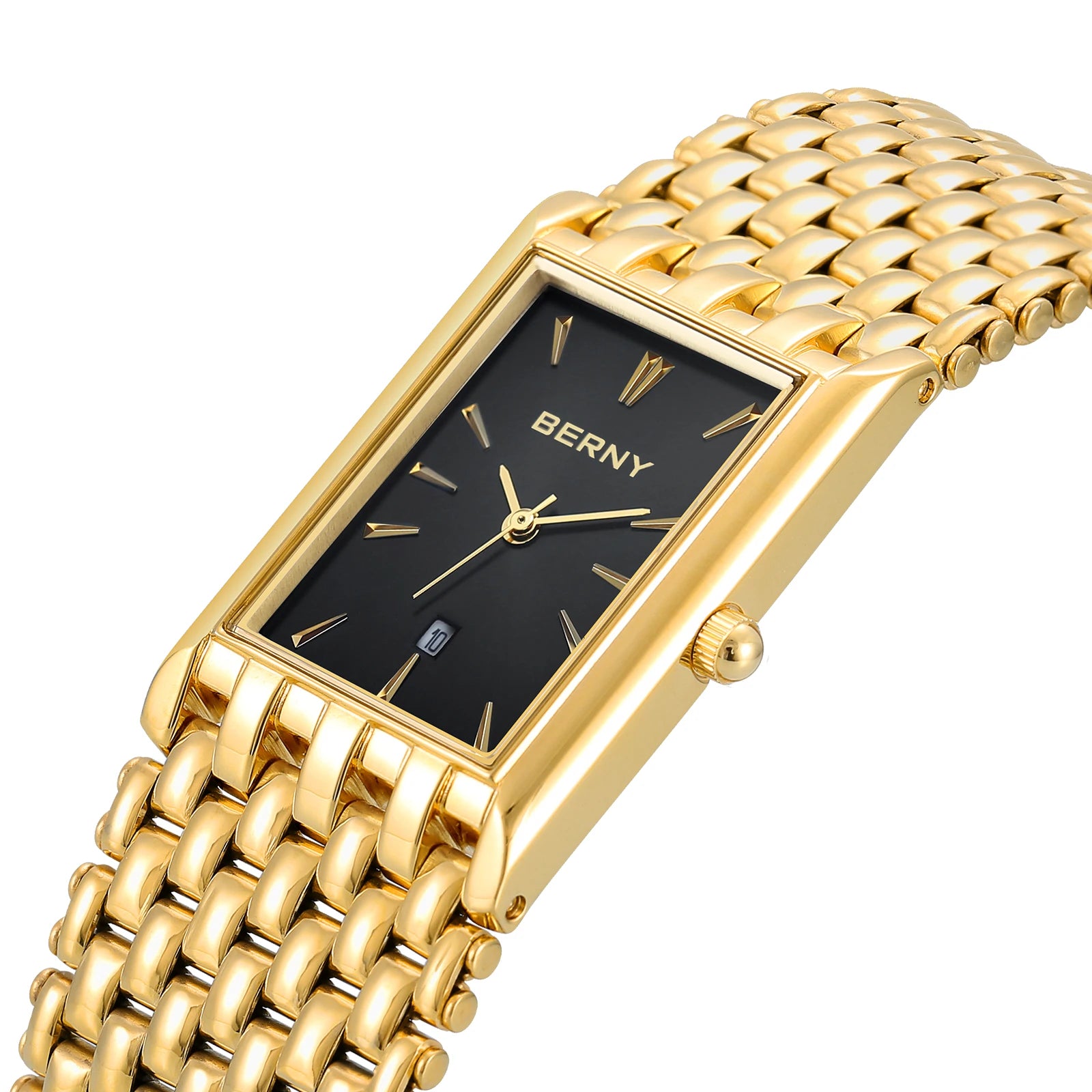 BERNY MIYOTA Quartz Watch Men Luxury Brand Men's Wristwatch Water Resistant Square Clock Stainless Steel Golden Man Watch 2023