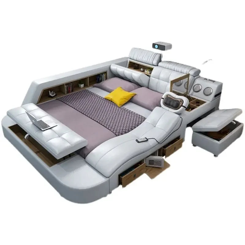 Storage Designer Double Bed Wood Nordic Drawers Queen King Double Bed Smart Luxury Massage Letto Multifunzione Bedroom Furniture