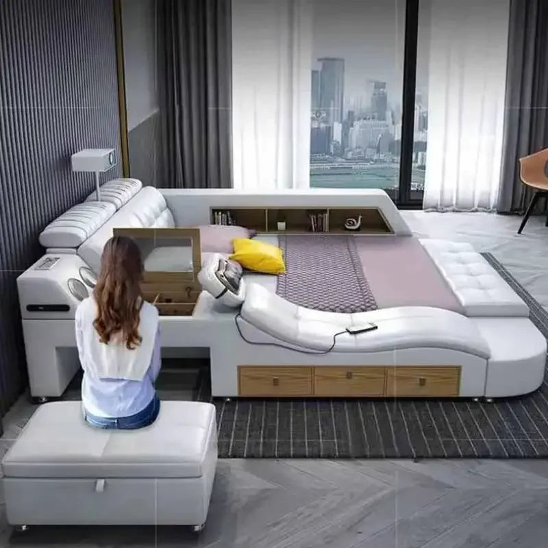 Storage Designer Double Bed Wood Nordic Drawers Queen King Double Bed Smart Luxury Massage Letto Multifunzione Bedroom Furniture
