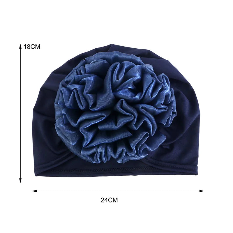 Women's Hijabs Turban Big Flower Elastic Cloth Hair Bands Hat Beanie Ladies Muslim Solid Hair Loss Scarf Cap Hair Accessories