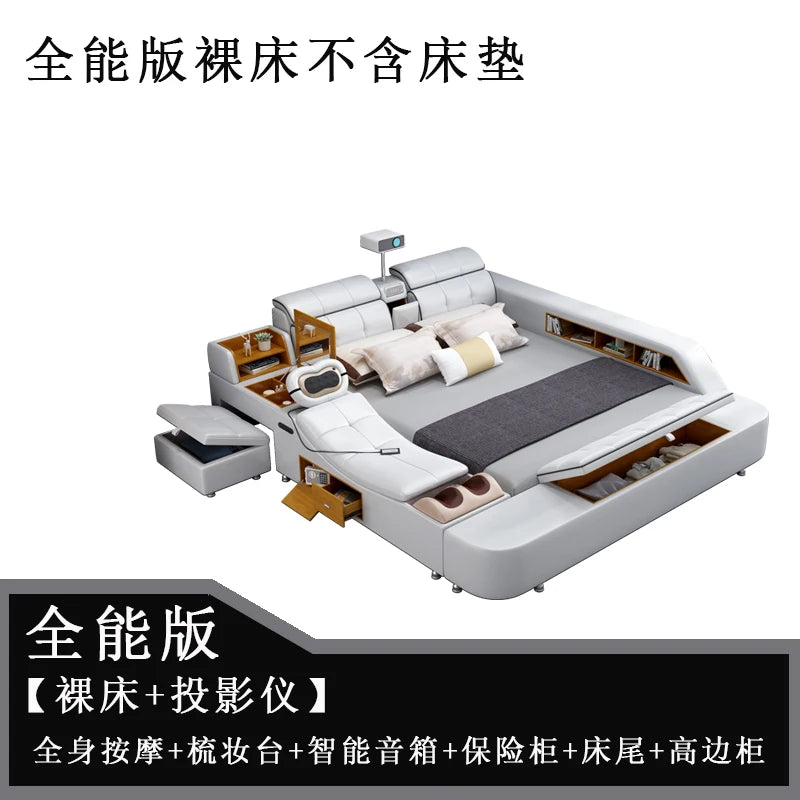 Beauty European Bed Simple Tatami Portable Multifunctional Children Mobile Bed Leather Double Wood Muebles Modern Furniture