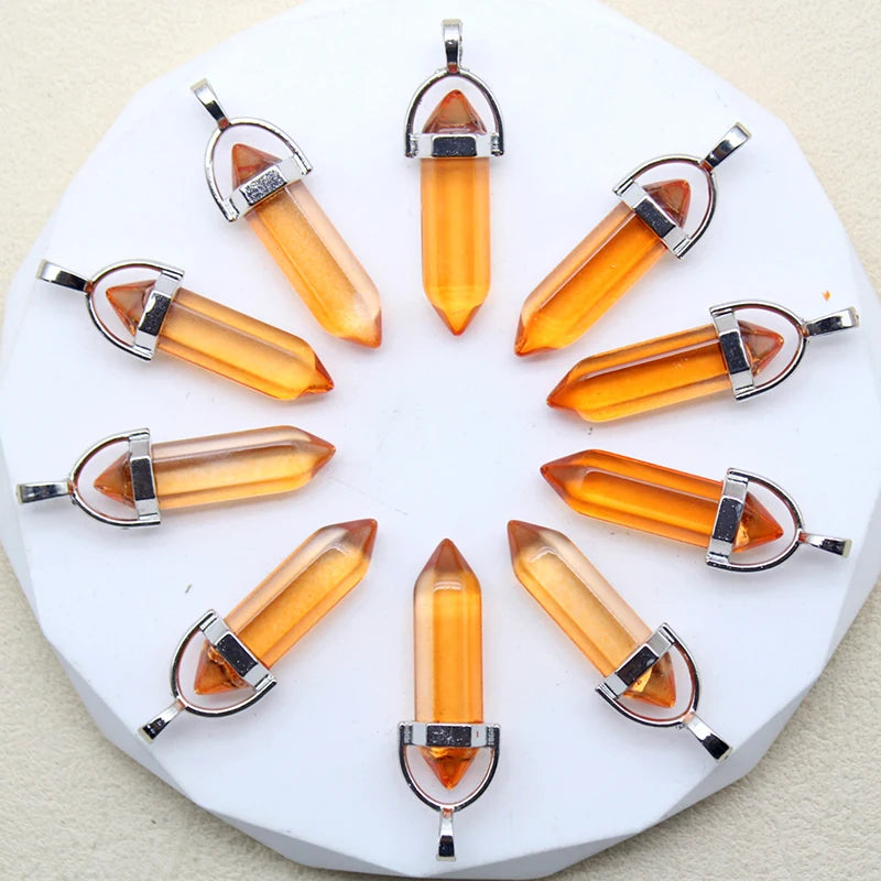 New Fashion Glass Colorfull Pillar Point Charm Pendants for Jewelry Pendants Making 24pcs/lot Wholesale Free Shipping