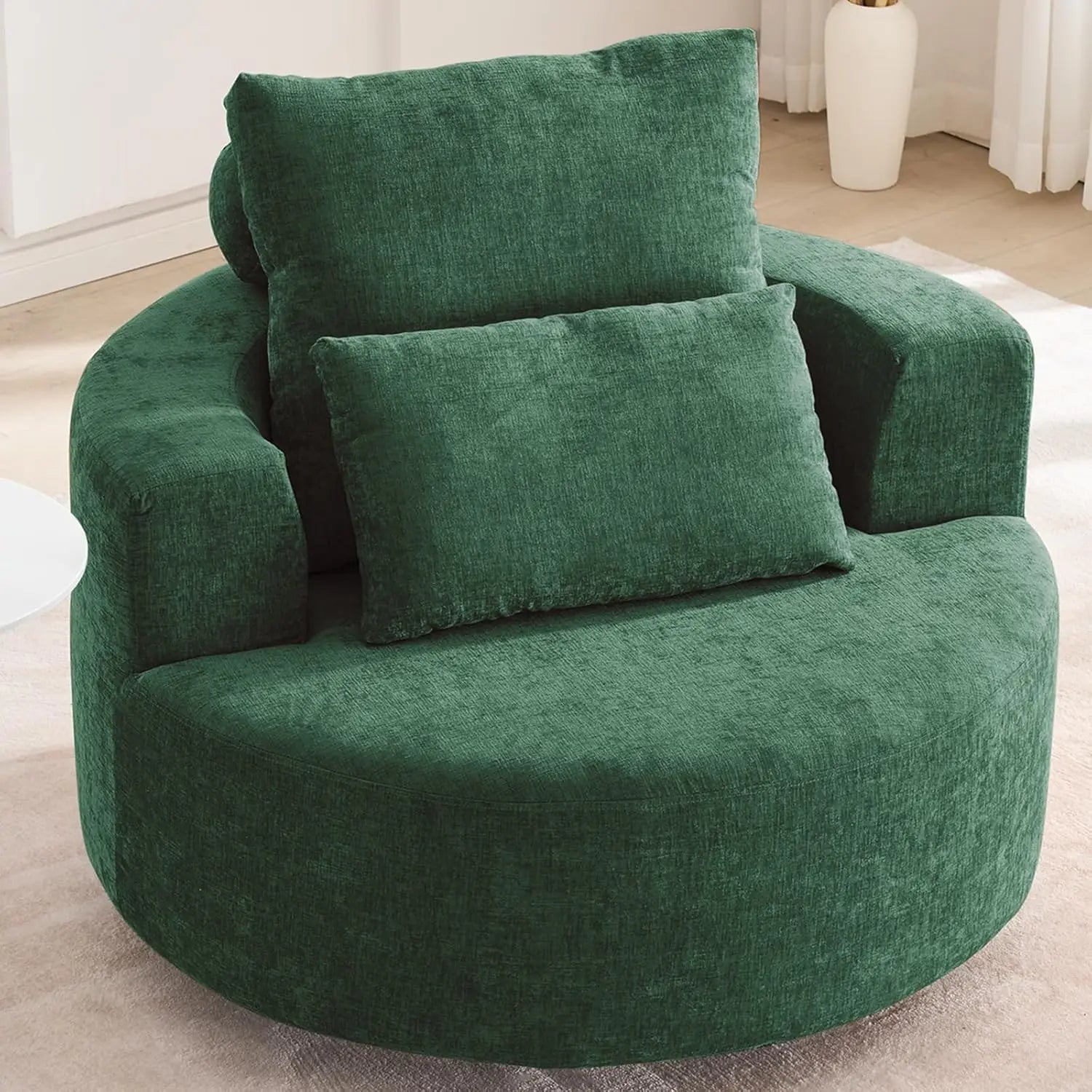 Furnimart Oversized Barrel Accent Chair, 360° Swivel Round Upholstered Sofa, Chenille High-Resilience Sponge, No Assembly Wide S