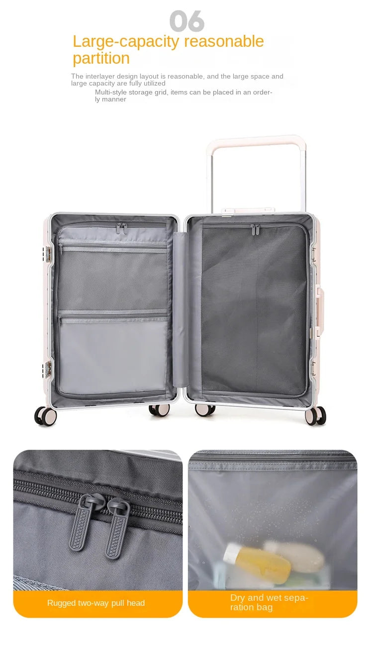 Travel Suitcase Aluminium Frame Wide Trolley Luggage Female Large Capacity Mute Universal Wheel Password Box Carry on...
