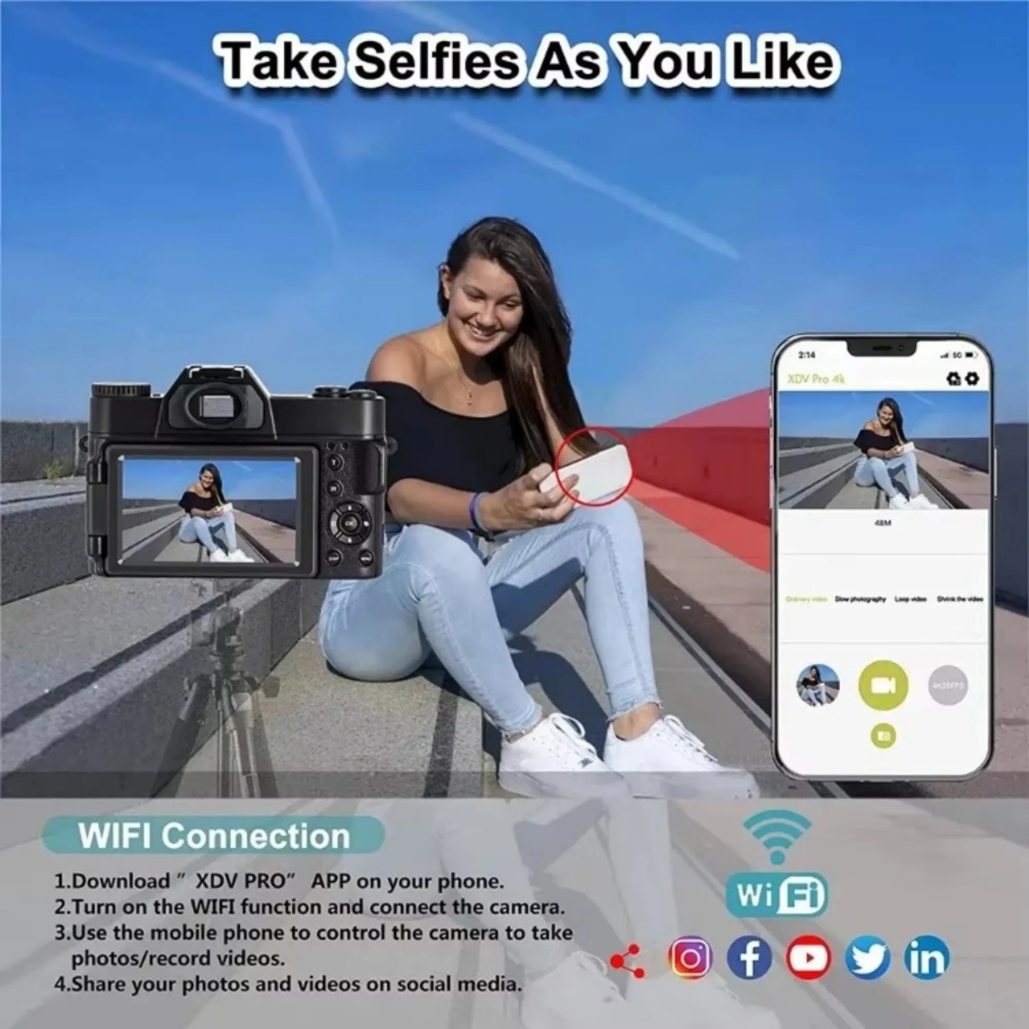 4K Digital Camera for Photography 16X Digital Zoom Vlog Camera for YouTube 75MP WiFi Autofocus Livestream Video Camera Camcorder - Kimlud