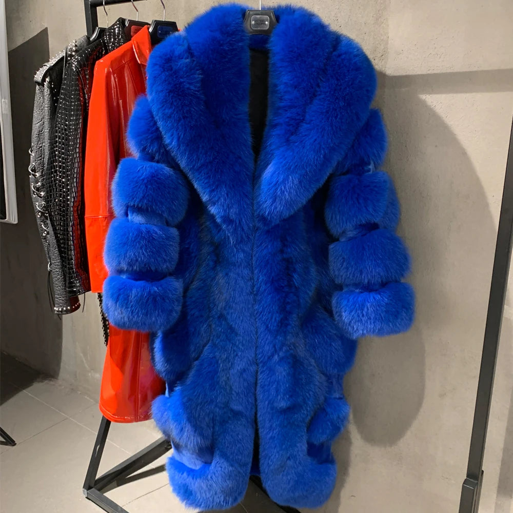 #2024 New Fur Coats Women Real Fox Fur Coat Long Sleeve Luxury Natural Fox Cloth Turn Down Collar 2023052