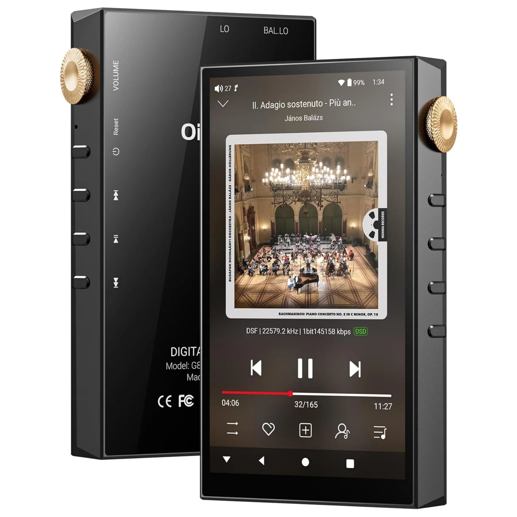 Oilsky 160GB HiFi Hi-Res Audio Player, Bluetooth and WiFi, 4.4mm Balanced, Dual ESS DAC, 4.02" Digital DSD512 Lossless Spotify