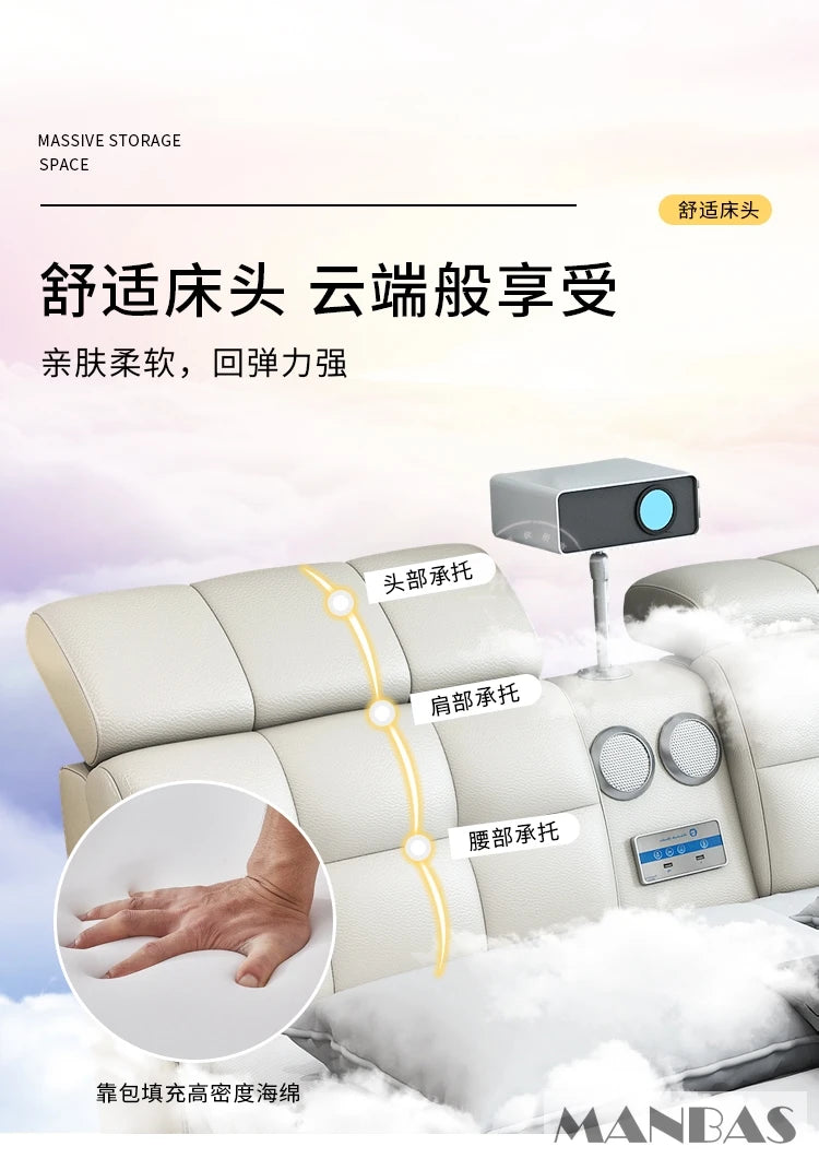 Linlamlim Ultimate Tech Smart Bed - Multifunctional Bedframe with Genuine Leather and Bluetooth Speaker, Drawers,...