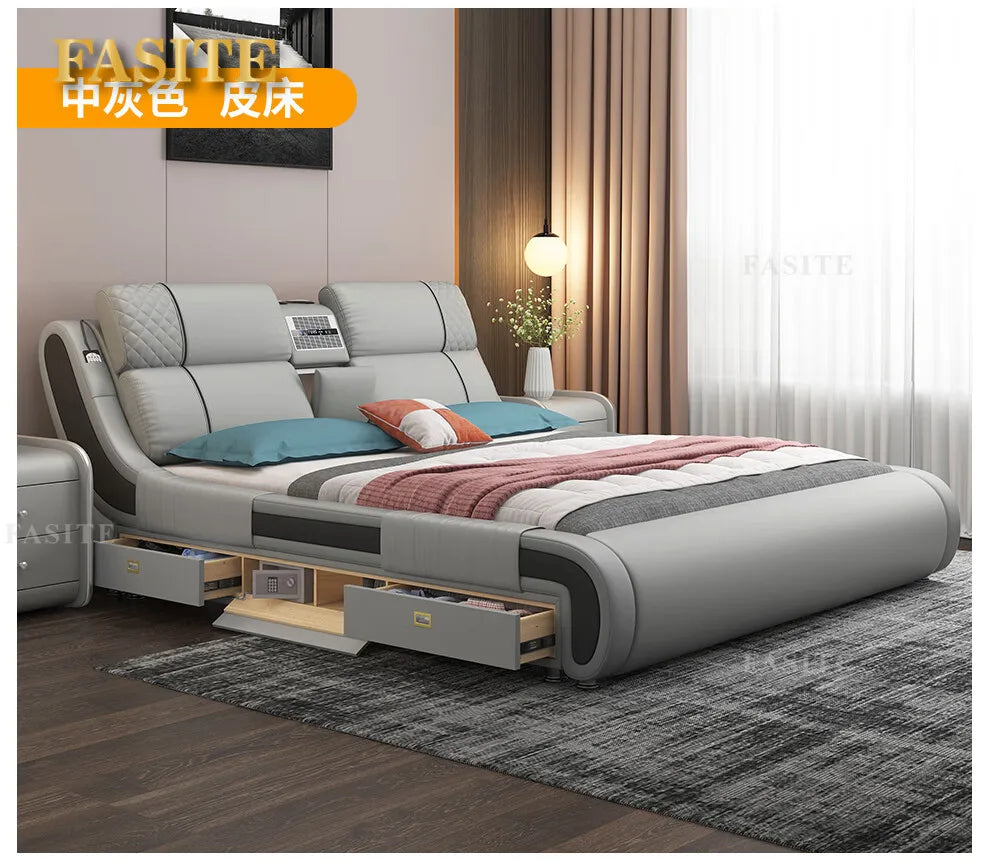 Modern Simple Massage Bed Luxury Water Proof Design Bedframe Double Bed Smart White Nordic Furniture | Kimlud Luxury Bed