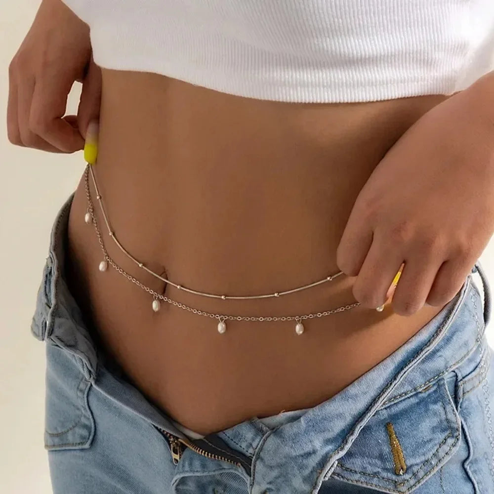 Sexy Double Layer Colorful Stone Chain for Women Crystal Butterfly Waist Bead Belly Chain Belly Belt Summer Beach Body Jewelry - Kimlud