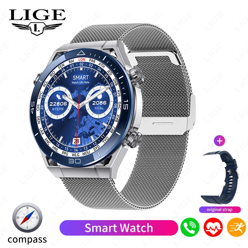 LIGE New NFC Smart Watch Men GPS Tracker Sport Fitness Men Watch For Android IOS Wireless Call ECG+PPG Health Monitor Smartwatch