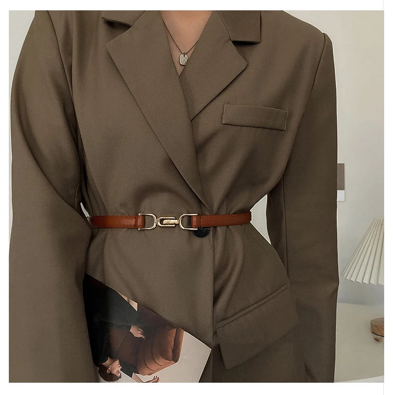 Fashionable Skinny PU Leather Alloy Buckle Custom Brand Design Thin Skinny Faux Leather Belt For Jeans Dress