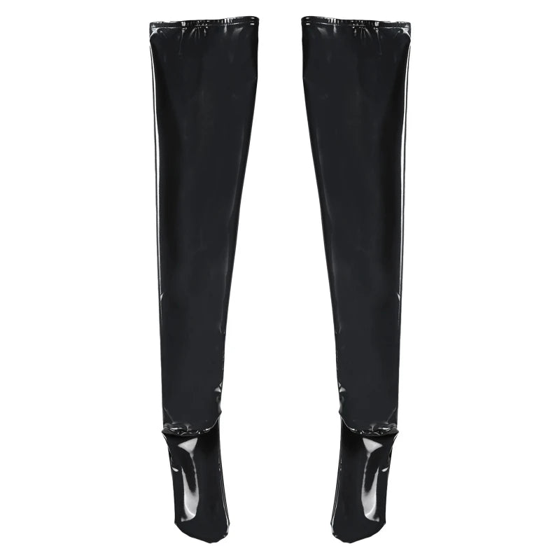 3XL Plus Size Wetlook PVC Leather Thigh High Stockings Gothic Punk Reflective Shiny Pole Dance Night Club Party Lingerie