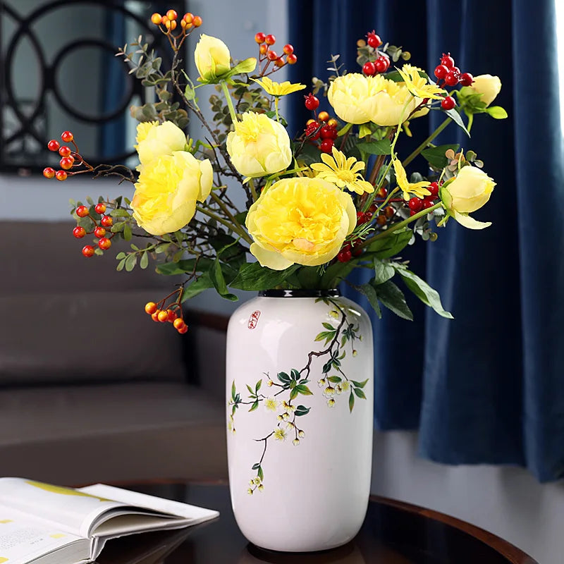 Chinese ceramic vase ornament, living room entrance floral art, home hydroponics creative simple round housewarming gift flower