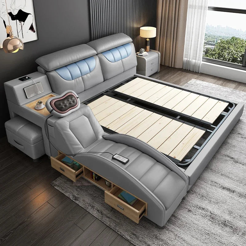 Vintage Modern House Double Bed Luxury Leather Massager Storage Italian Bed Multifunctional Regale Muebles Unique Furniture
