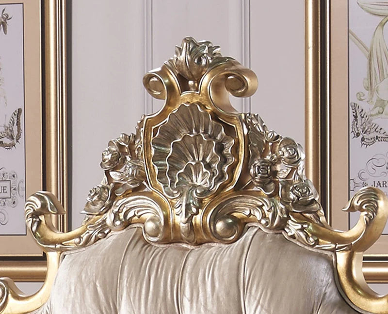 French Rococo Design Home Bedroom Gold Leaf Carving King Size Bed European Classic Luxury Golden Wooden Bedroom Furniture - Kimlud