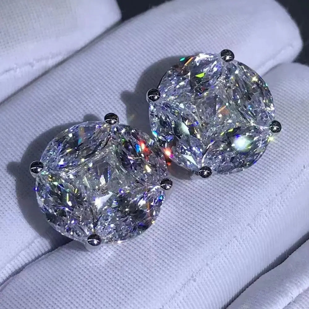 WUIHA 925 Sterling Silver 3EX Crushed Ice 10CT VVS White Sapphire Synthetic Moissanite Stud Earrings for Women Gift Dropshipping