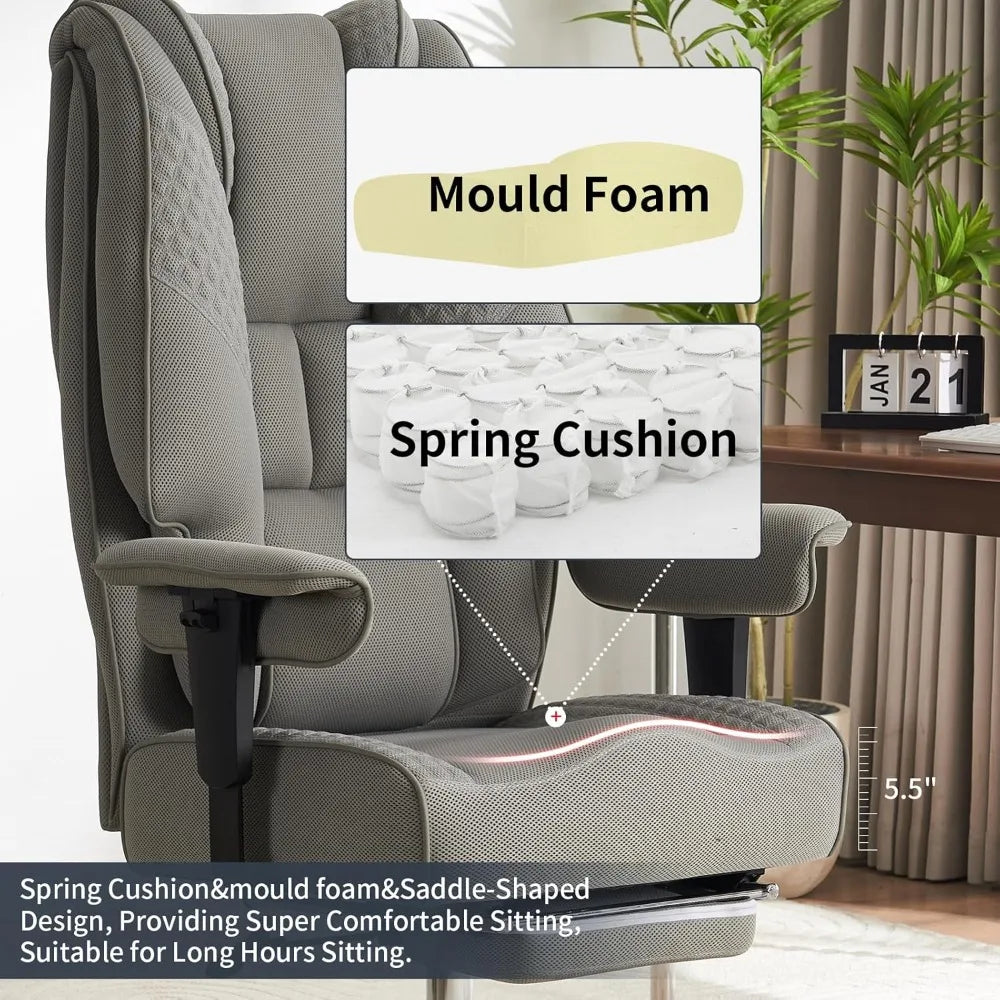 Luxury Leather High-Back Office Chair Supporting Up to 400lbs with Wide Seat and Footrest, Ergonomic Design for Lumbar Support - Kimlud