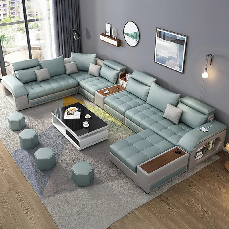 Modern Leather U-shaped Combination Sofa Bed 7-piece Furniture Living Room Fabric Velvet Sofa Home Manufacturer | Kimlud...