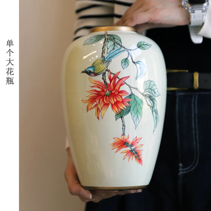 New Chinese-style ceramic vase, high-end painted vase, living room home decoration art piece - Kimlud