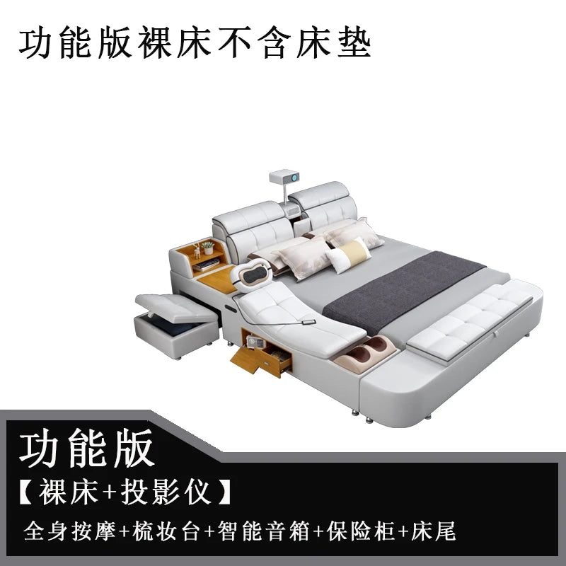 Beauty European Bed Simple Tatami Portable Multifunctional Children Mobile Bed Leather Double Wood Muebles Modern Furniture