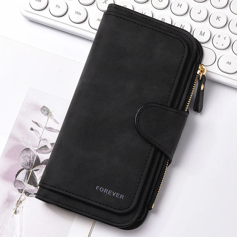 Mickey Minnie Lady Long Zip Wallet Buckle Tote Bag Coin Purse Soft PU Leather Multi-functional Card Holder Casual Daily