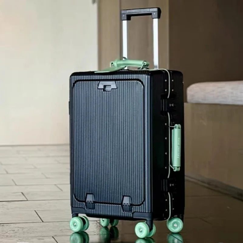 Front Opening Suitcase Aluminum Frame 20" Carry-on Trolley Case Bag with Colorful Silent Wheel USB Charging Plug Rolling Luggage - Kimlud