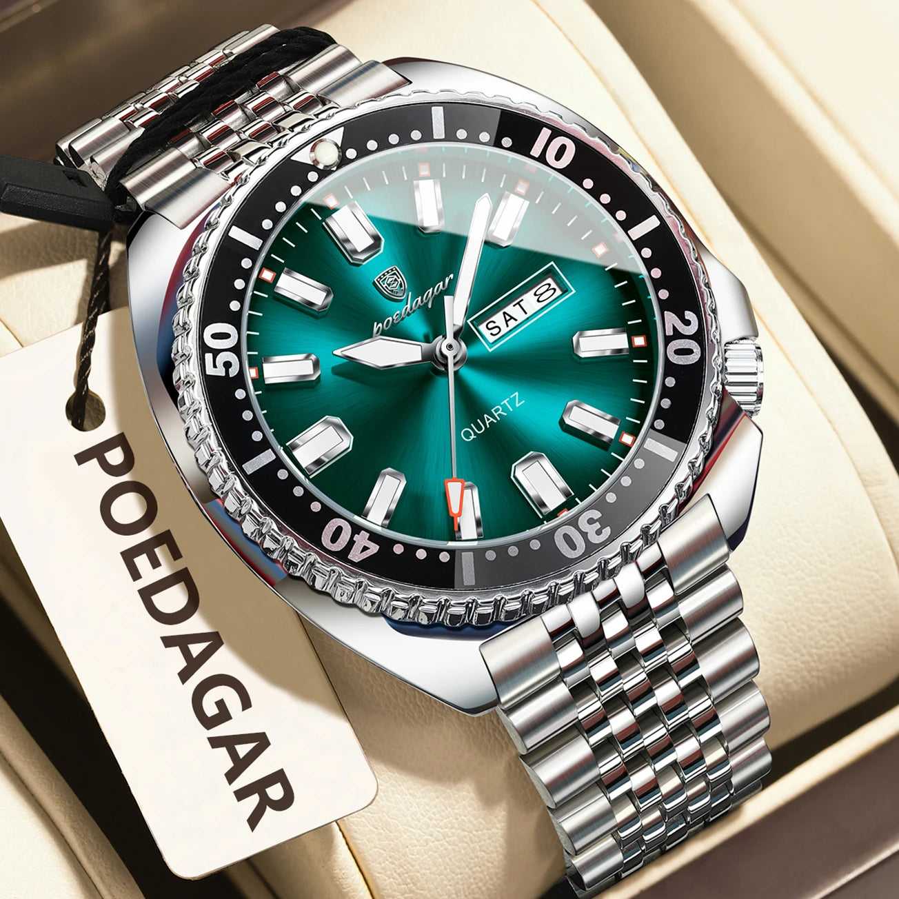 POEDAGAR Luxury Business Men Watch Date Week Waterproof Luminous Man Wristwatch Sport Stainless Steel Quartz Men's Watches Reloj