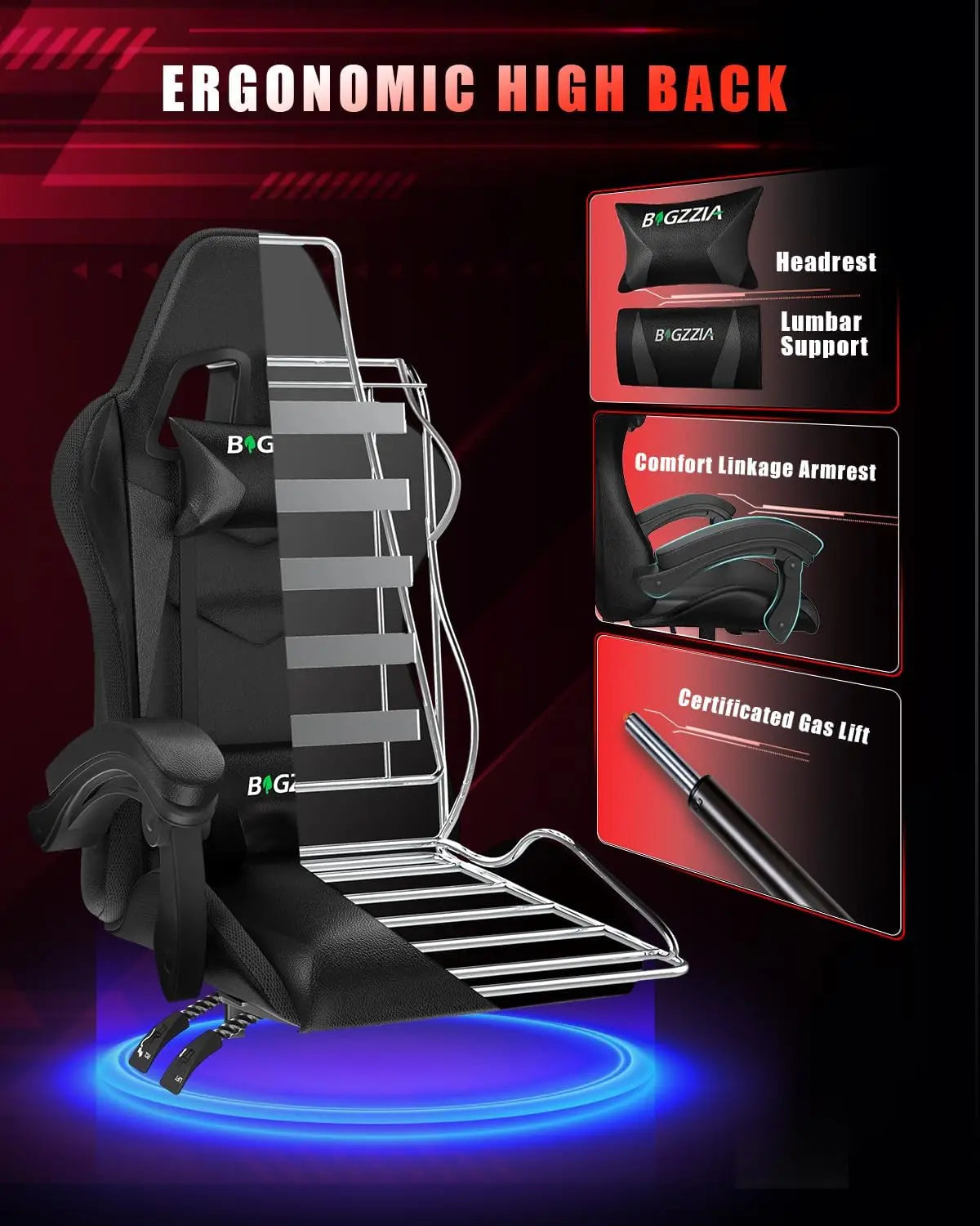Gaming Chair with RGB LED Lights, High Back Ergonomic Computer Gamer Chair