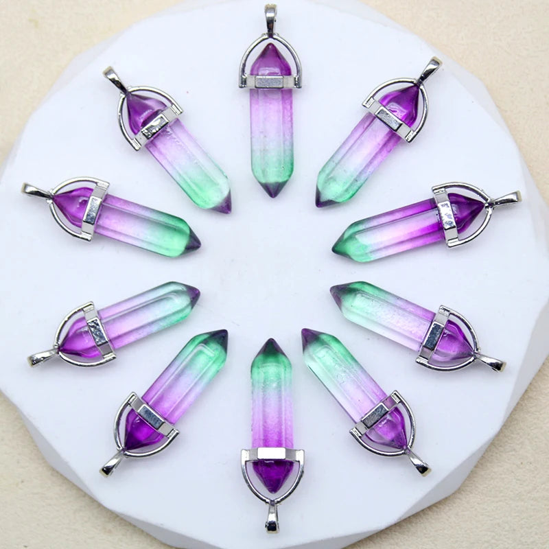 New Fashion Glass Colorfull Pillar Point Charm Pendants for Jewelry Pendants Making 24pcs/lot Wholesale Free Shipping
