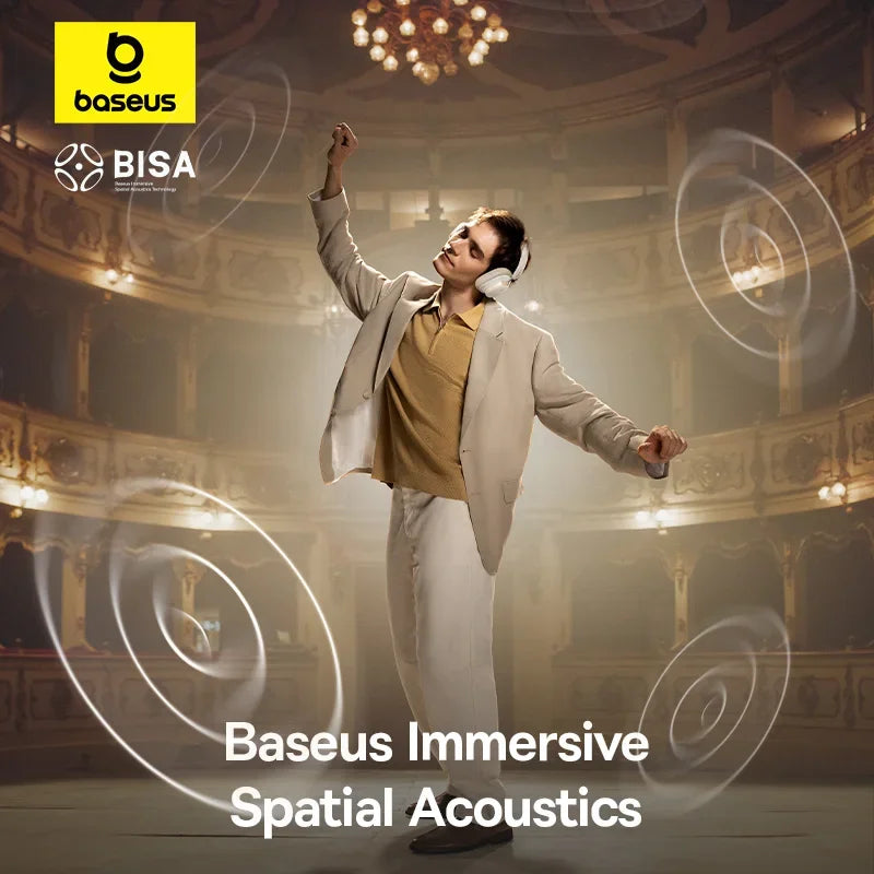 Baseus Bowie H1s Wireless Headphones Bluetooth 5.4 Noise Canceling 46dB Over Ear Headset Hi-Res Spatial Audio Earphone 120H Time