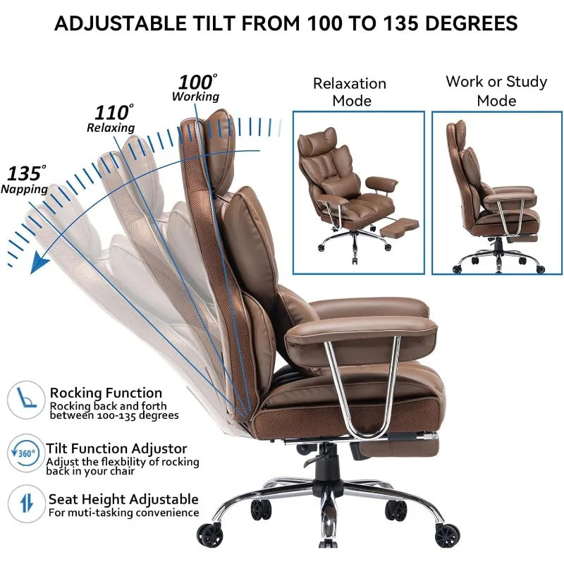 Big and Tall Office Chair 400lbs – PU Leather Executive Office Chair with Lumbar Support & Leg Rest, Heavy-Duty Computer