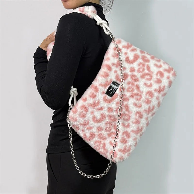 Women's Large Plush Tote Bag with Crossbody/Handheld Carry Soft Striped Plush Exterior Cozy Handbag for, Travel, Everyday Use