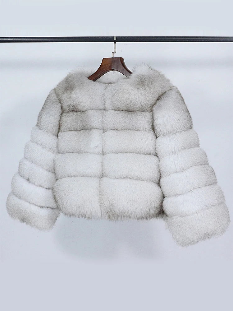 OFTBUY 2022 Winter Jacket Women Real Fox Fur Coat Natural Fox Fur Outerwear O-neck Three Quarter Sleeve Thick Warm Fashion New