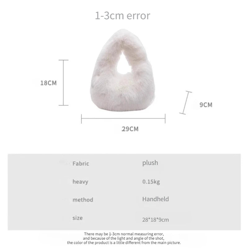 Soft Plush Women's Small Handbags Simple Faux Fur Female Fluffy Clutch Purse Winter Fashion Furry Tote Solid Color Shoulder Bags