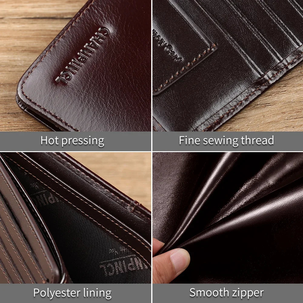 CHANPINCL Genuine Cow Leather Men Wallet Luxury Short Tri-Fold First Layer Cowhide Purse Male Business Horizontal Fashion
