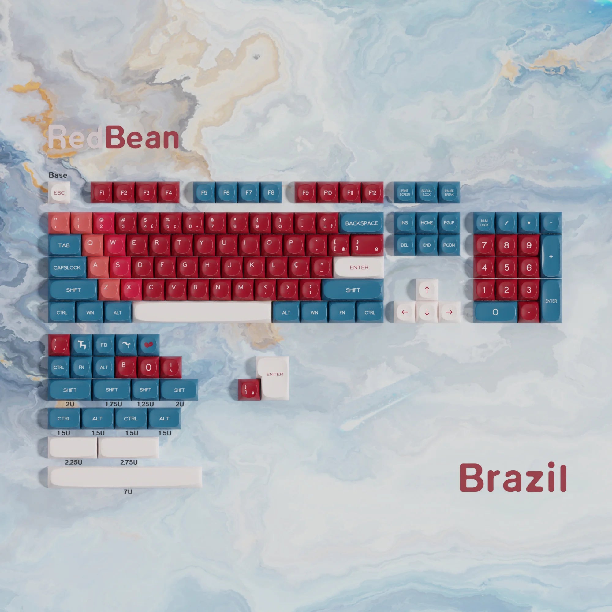 Red Bean Keycaps MOA Profile Dye-Sub KR RU Spanish German French Arabic ABNT2 ISO ANSI Layout For mechanical keyboards 7u Space