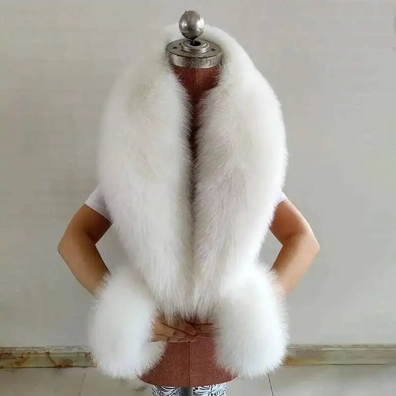 Real Fox Fur Collar Cuffs Set For Women Men Winter Neck Warmer Furry Scarf Fluffy Pelt Fur Shawl Coat Overcoat Fashion Accessory