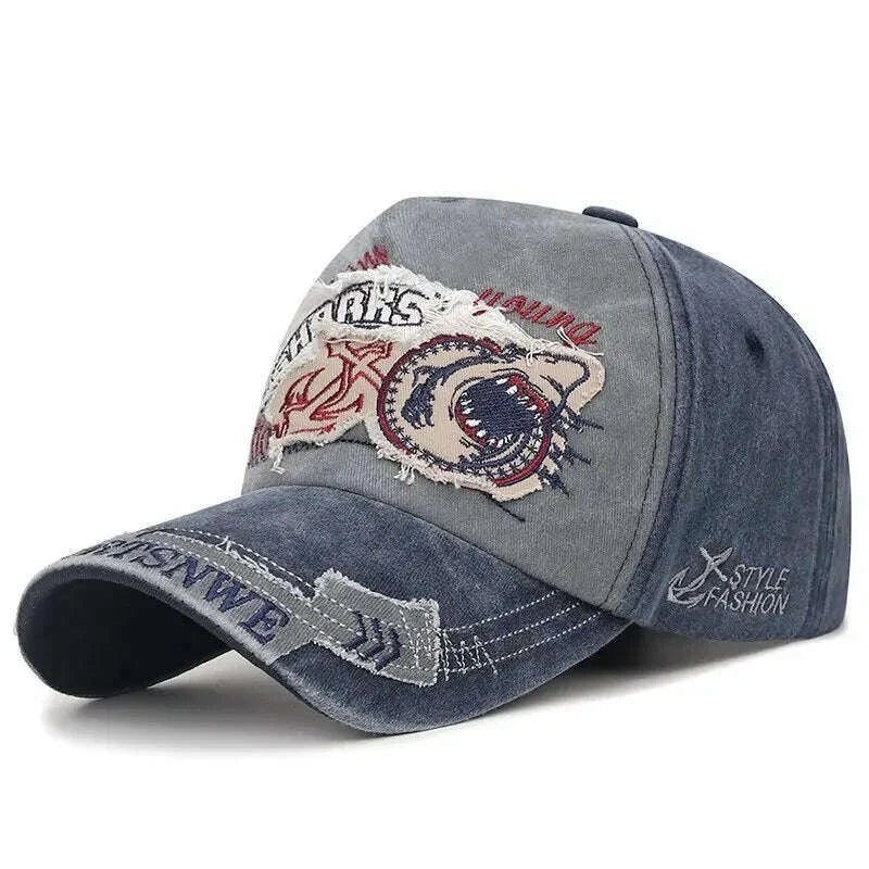 Four Seasons Washed Vintage Distressed Curvy Brimmer Cap Men's Women's Fashion Patch Embroidery Sun Cap Adjustable