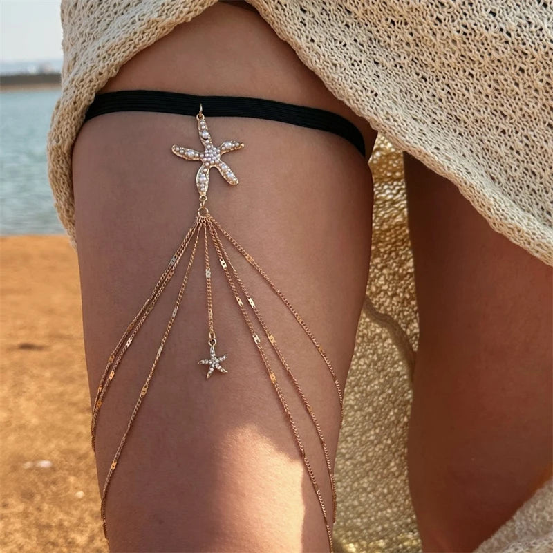 Ethnic Style Waist Chain Accessories Bohemia Versatile Belt Women's Dress High-end Waistband Retro Metal Star Sun Belly Chain - Kimlud