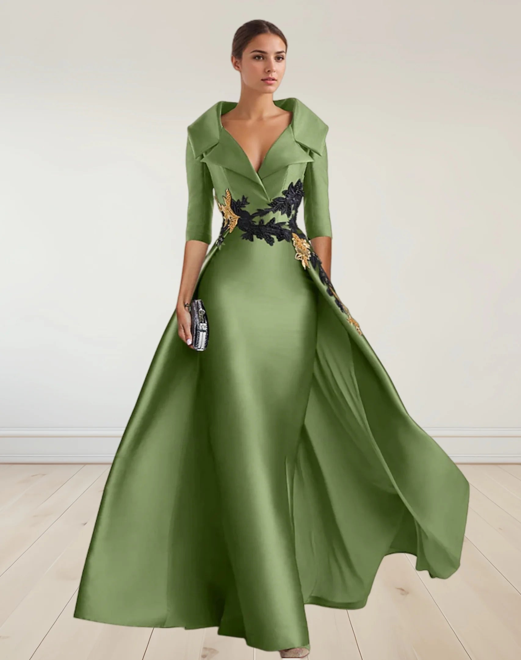 A-Line Christmas Vintage Evening Gown Elegant Dress Formal Floor Length 3/4 Length Sleeve with Appliques Beading 2024