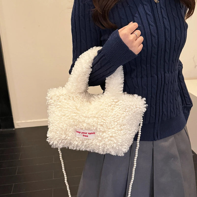 Korean Style Winter Bag Soft Fluffy Handbag Women's Bag Khaki Plush Crossbody Bag Versatile Bolsas Feminina Warm Lamb Wool Totes