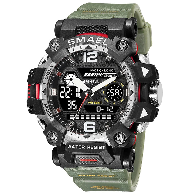 SMAEL Men Watches 50m Waterproof Sports Watch Military Man Sports Watch Digital 8072 Dual Display Watch Quartz Led Digital