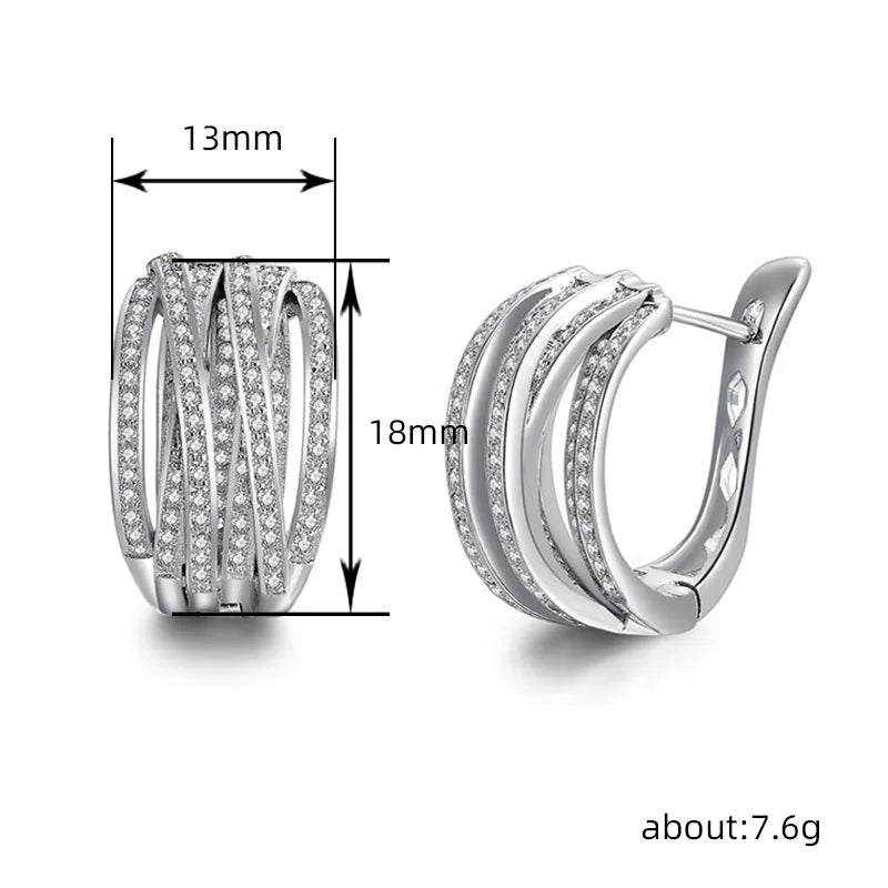 Huitan Fashion Silver Color Cross Hoop Earrings for Women Full Crystal Cubic Zirconia Statement Female Earrings Trends Jewelry