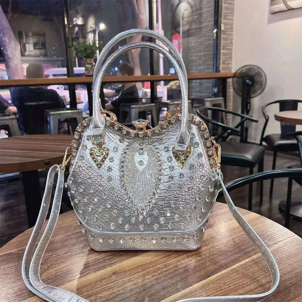 Cross-body Bucket Bag Female New Fashion High Sense Fashion Diamonds Inlaid Female Bag High-grade Handbag Single Shoulder Totes