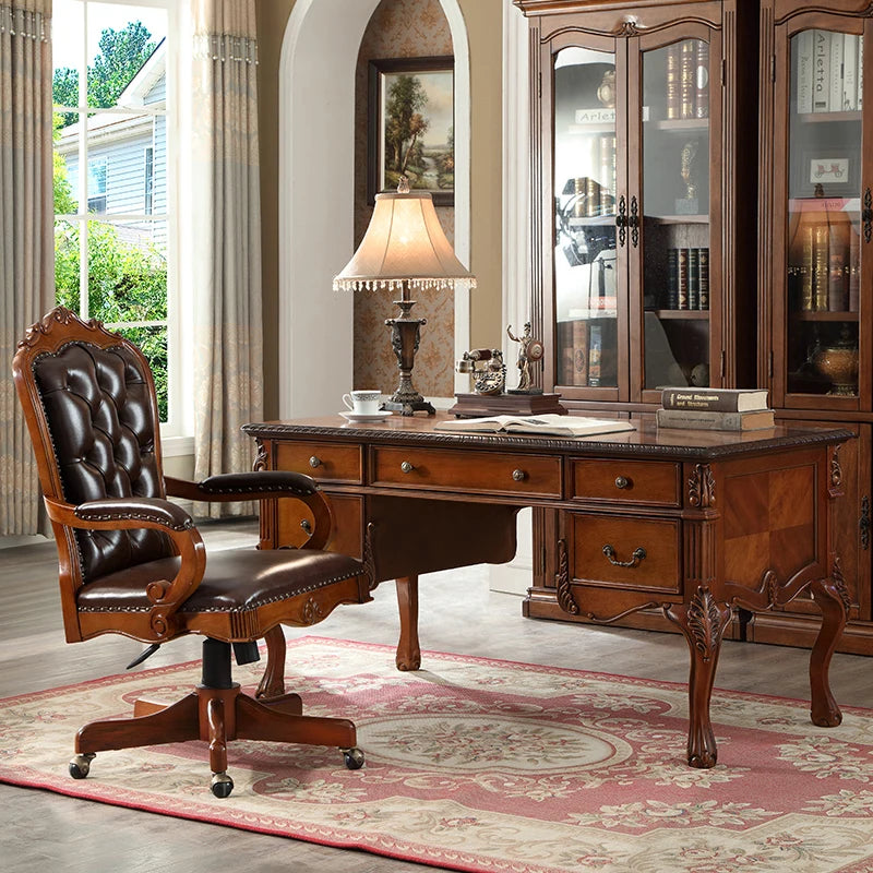 American solid wood desk home computer office rack combination writing desk chair - Kimlud