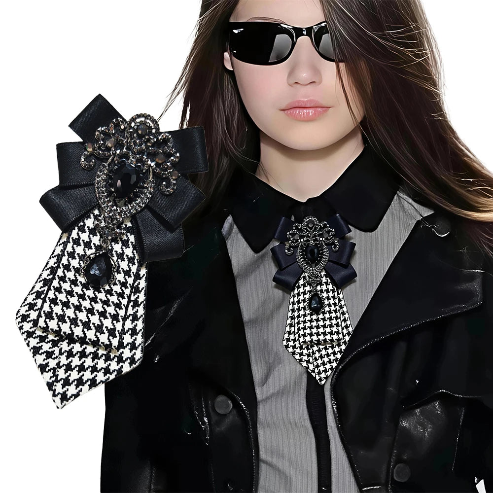 A Handmade Women's Plaid Black Diamond Tie, a Must-Have for the Back-To-School Season, Paired with Uniforms, Versatile, Dark Style