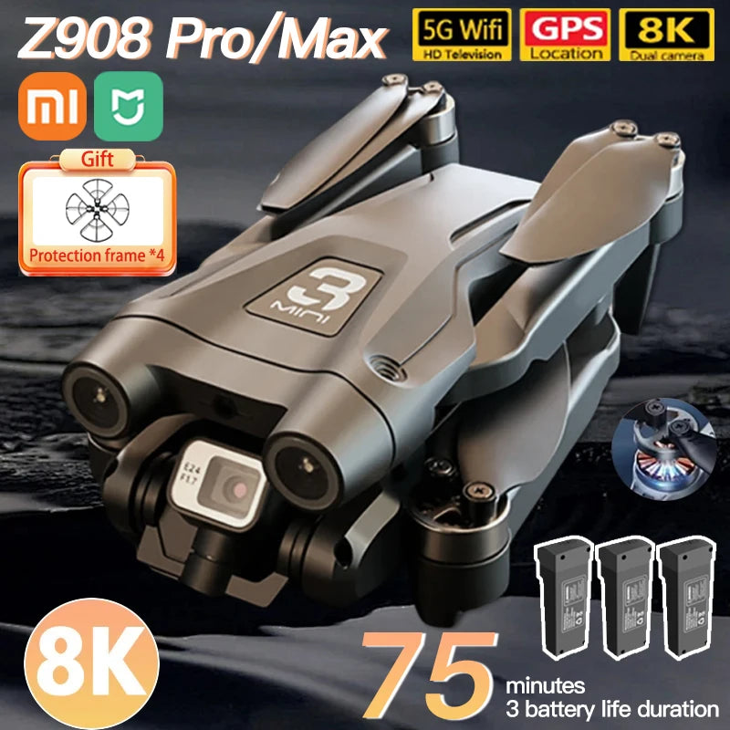 Xiaomi Z908 Pro /MAX 4K Drone Professional 8K GPS Dron Optical Flow Localization 3sided Obstacle Avoidance Quadcopter RC Toys